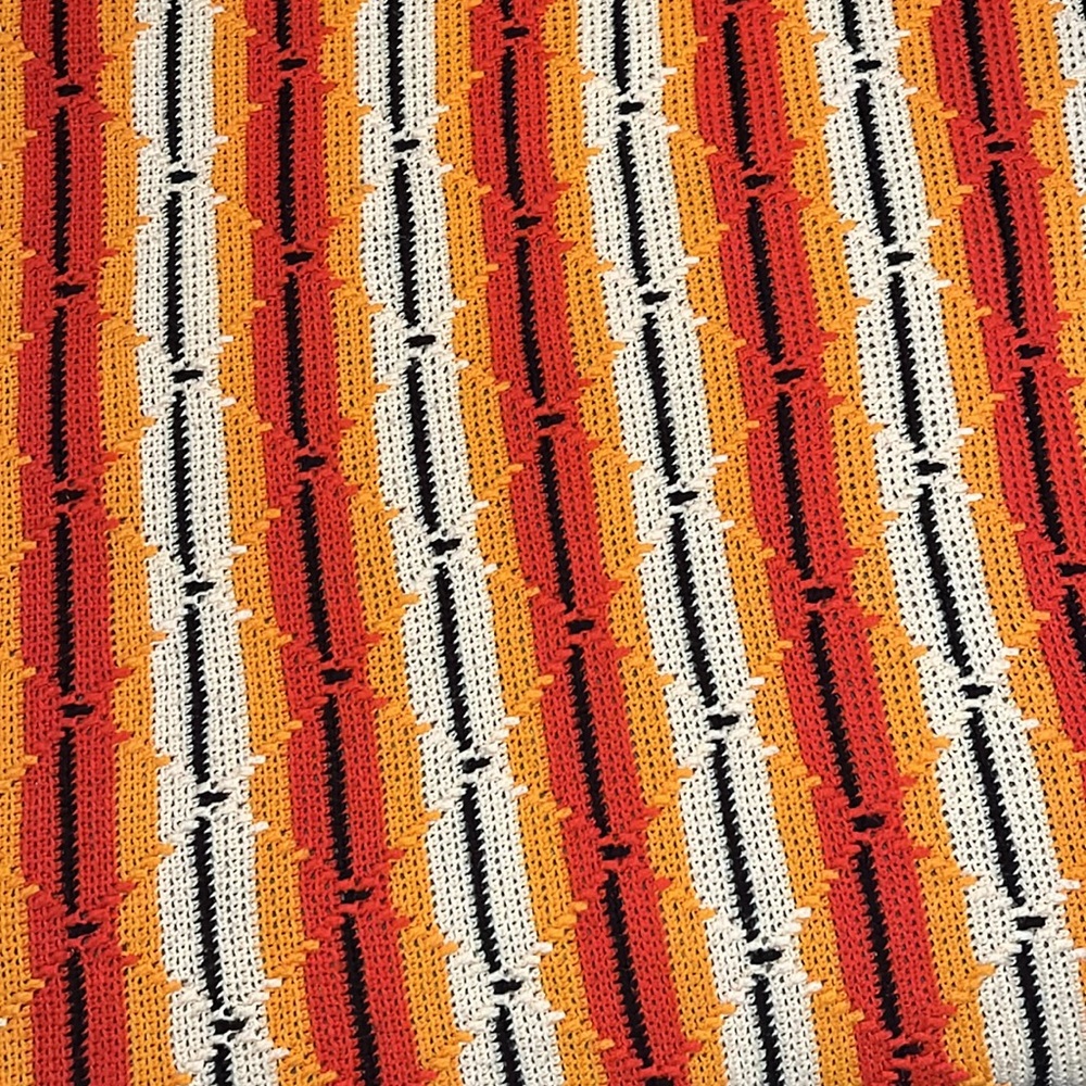 Vintage Afghan blanket  orange brown yellow fringed - Picture 6 of 9